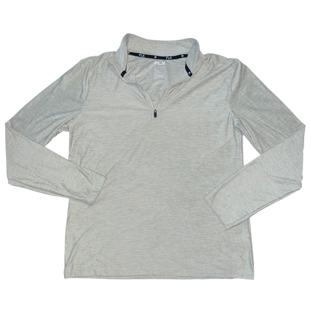 FLX Mens 1/4 Zip Pullover Gray Heather Long Sleeve Stretch Active Top Size M